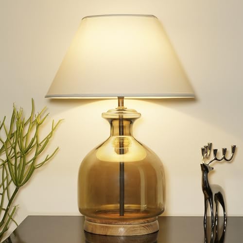 Image of Alper Smoke Luster Glass Table Lamp with Maroon Cotton Shade | Modern Designer Bedside & Living Room Decorative Table Light (Bulb Included)