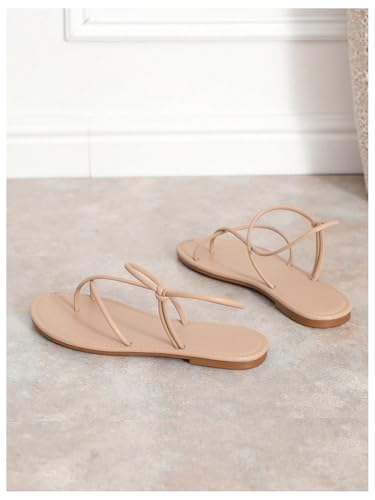 Image of GORGLITTER Women's Gold Strappy Flat Sandals 2026 Dressy Ankle Strap Slides | Slingback Flip Flops, Summer Sandals for Women 2026, Open Toe Comfortable Sandals, Slip On Slides