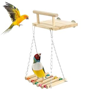 Bird Perches Platform Swing,Natural Wooden Bird Hammock Exercise Stands Parrot Perches Cage Toys for Parakeet Cockatiel Conure Lovebird Hamster Chinchilla