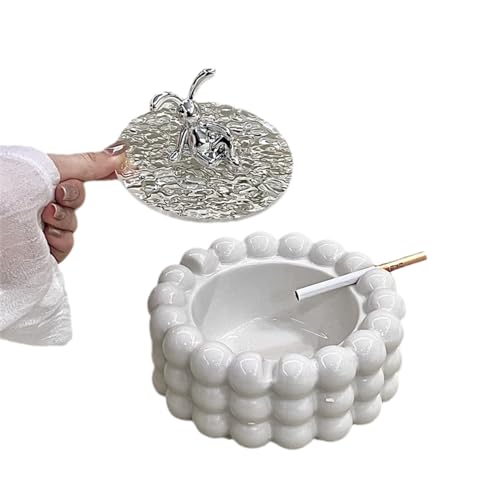 PTATT Tabletop Ceramic Light Luxury Ashtray With Lid for Cigarettes,Home Office Interior Decoration, Provide Ashtray for Smokers,Wind Proof,Anti-skid Table Top Ashtr White