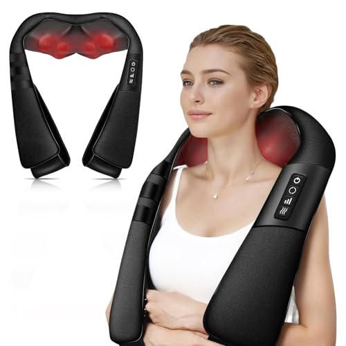 WERTYI Neck and Shoulder Massager with Heat, Deep Tissue Shiatsu 3D Kneading Massager for Neck, Back, Waist and Leg, at Home and Office, Valentines Gifts & Birthday Gifts (Black)