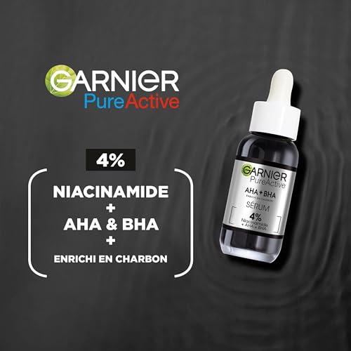 Garnier - Pure Active - Sérum Anti-Points Noirs & Imperfections au Charbon - 4% Niacinamide, Acide Salicylique & Acide Lactique - Peaux Grasses à Tendance Acnéique - Vegan & Cruelty Free - 30 ml