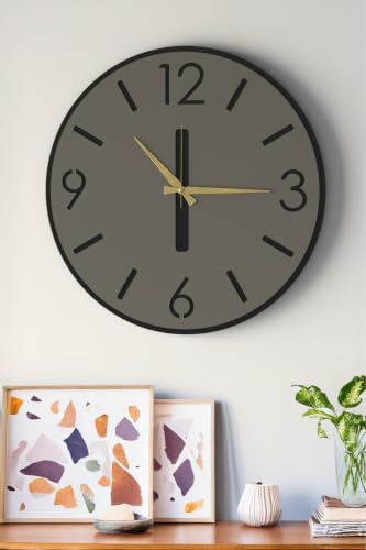 SODEF Silent Sweep Movement Wall Clock, Minimalist Number Design Wall Clock, 18.9 x 18.9 in, MDF Wood, Modern Style, Black and Gray for Living Room, Office - Siyah-Gri