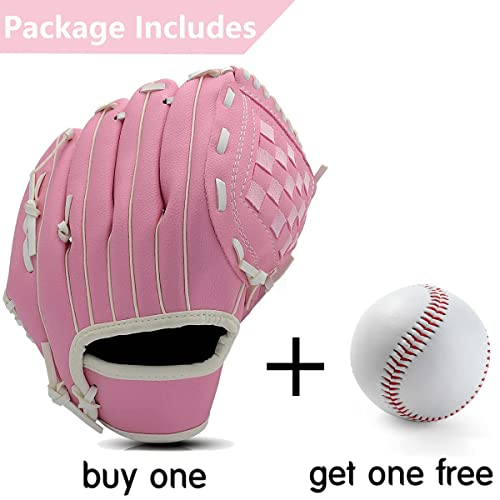 Baseball Glove,Baseball Softball Mitt with Ball for Kids Youth Adults Training and Beginner,Right Hand Throw,Left Hand Glove (Pink, 10.5in)
