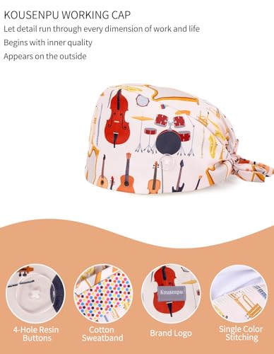 Image of Kousenpu Scrub Cap for Men, Adjustable Classic Surgical Caps with Buttons