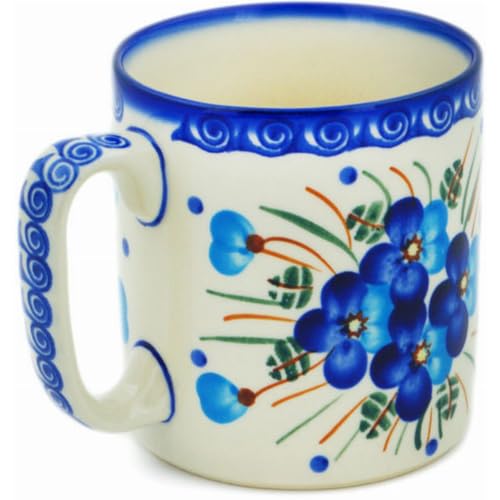 Taza de cerámica polaca artesanal 13 oz azul flor miniatura 2