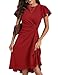 HUXRAKV Cocktailkleider Damen Elegant Einfarbiges A-Linie Kleid mit Taillenfalten Festlich Hochzeit Kurz Abendkleid Sommer, 52-Rot, M