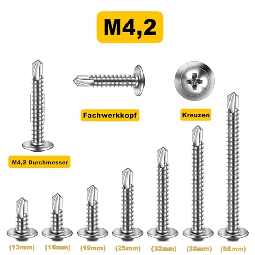 Pack of 300 Self Tapping Screws 4.2 x 13 mm Stainless Steel A2 V2A Wood Screws Full Thread with Phillips Screwdriver Bit - Image 3