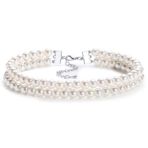 BABEYOND Round Imitation Pearl Choker Necklace Multi Strands Choker 20s Flapper Necklace Accessories for Party (2-layer)