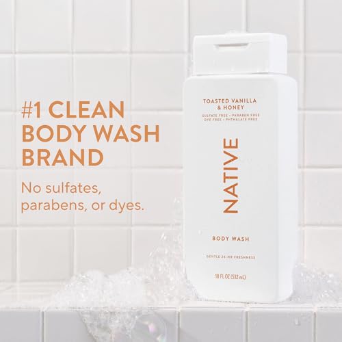 Image of Native Clean Body Wash, Gentle & pH-balanced for Sensitive Skin, 24-Hr Freshness for Women & Men, Vegan & Cruelty-Free, Free of Sulfates & Parabens, Toasted Vanilla & Honey, 18 fl oz