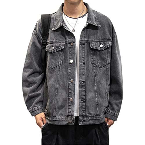 Veste en jean vintage homme coton blouson denim gris col revers veste 4XL