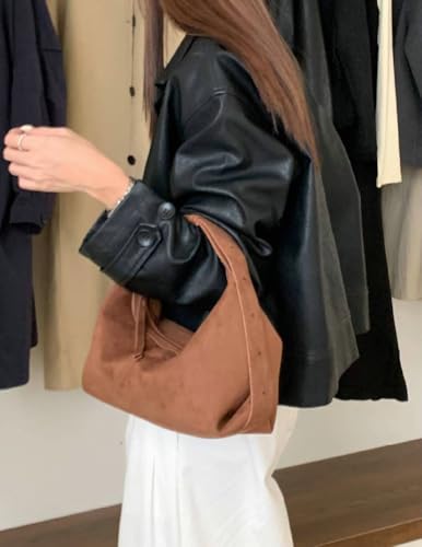 Suede Handbags Retro Shoulder Bag for Women Crescent Crossbody Satchels Bag Work Travel Tote Bags Winter Brown Purse2