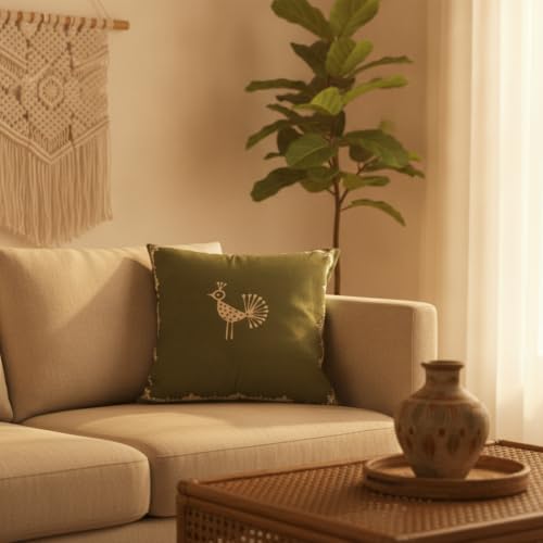 Image of Sacred Geometry Rajasthani Mandana Cushion Cover | Traditional Decorative Throw Pillow Cover for Sofa & Bedroom | Hidden Zipper | 16 x 16 Inch | Pack of 1