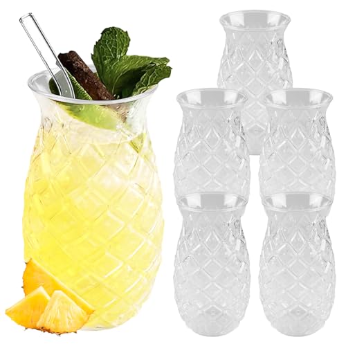 WANDGU 6 Stück Ananas Gläser: 400ml Klares Cocktailbecher mit Ananas-Relief, Wiederverwendbar Partygläser, Saftgläser, Longdrinkgläser Transparent im Sommer perfekt für zu Hause, Restaurants und Party