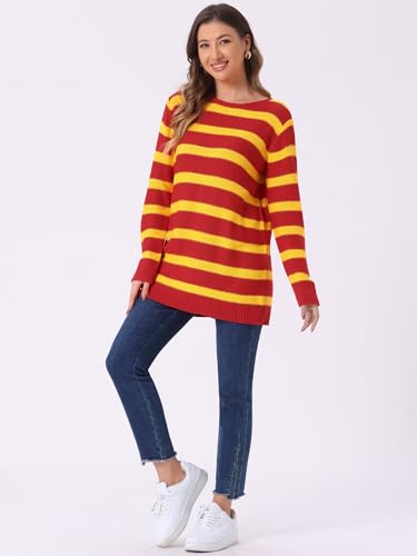Allegra K Women's Fall Tops 2025 Striped Drop Shoulder Round Neck Long Sleeves Pullover Sweater3