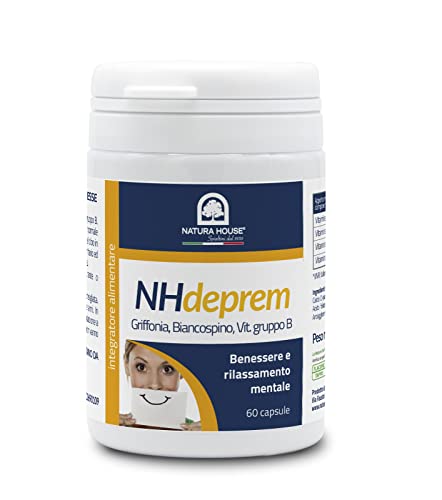 NH DEPREM NORMALIZZA UMORE, SONNO E SENSO DI FAME - Benessere della Mente con Griffonia, Biancospino, Acido Folico, Vitam B6, B12 - Integratore NATURA HOUSE - 60 Capsule, solo 1 al dì - 100% Naturale
