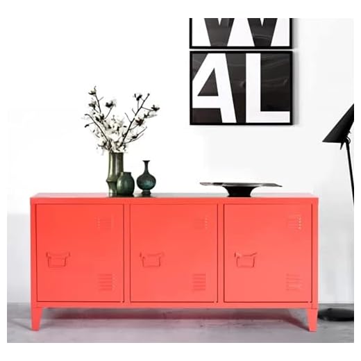 QJYNS Armario con Casillero De Metal Aparador Retro Vintage Soporte De TV Industrial Armario De 3 Puertas (Color : Blanco) (Rojo) Sala De Estar/Dormitorio