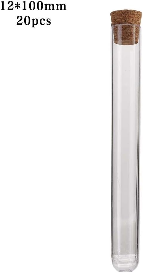 20Pcs 12x100mm Transparent Laboratory Plastic Test Tubes with Caps Stoppers School Lab Supplies Accessories (Color : A)