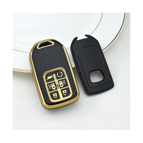 アコード シビック CRV パイロット リッジライン オデッセイ パスポート スマートリモートキープロテクター 6ボタン TPU 車キーケースカバー シェルフォブ対応(Gold Line Black)