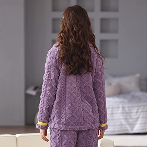 Herfst- en winterpyjama's pluche warme pyjama met lange mouwen for dames (Color : Purple, Size : M) - Image 5