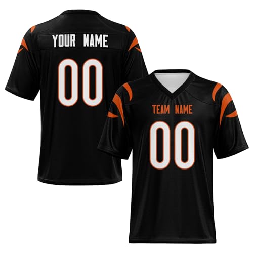 Custom Football Jersey with Name & Number - Textured Sports Uniform Practice Shirt for Men Women Youth Kids (Bengal - Black)