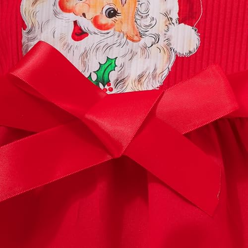 Girls Long Sleeve Christmas Dress Fall Formal Party Holiday Ruffle Ribbed Knit Dresses with Belt 3-7 Y4