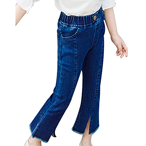Girls Elastic Waistband Bell Bottoms Denim Flared Jeans Pants Ripped Hole Vintage Fashion Trousers