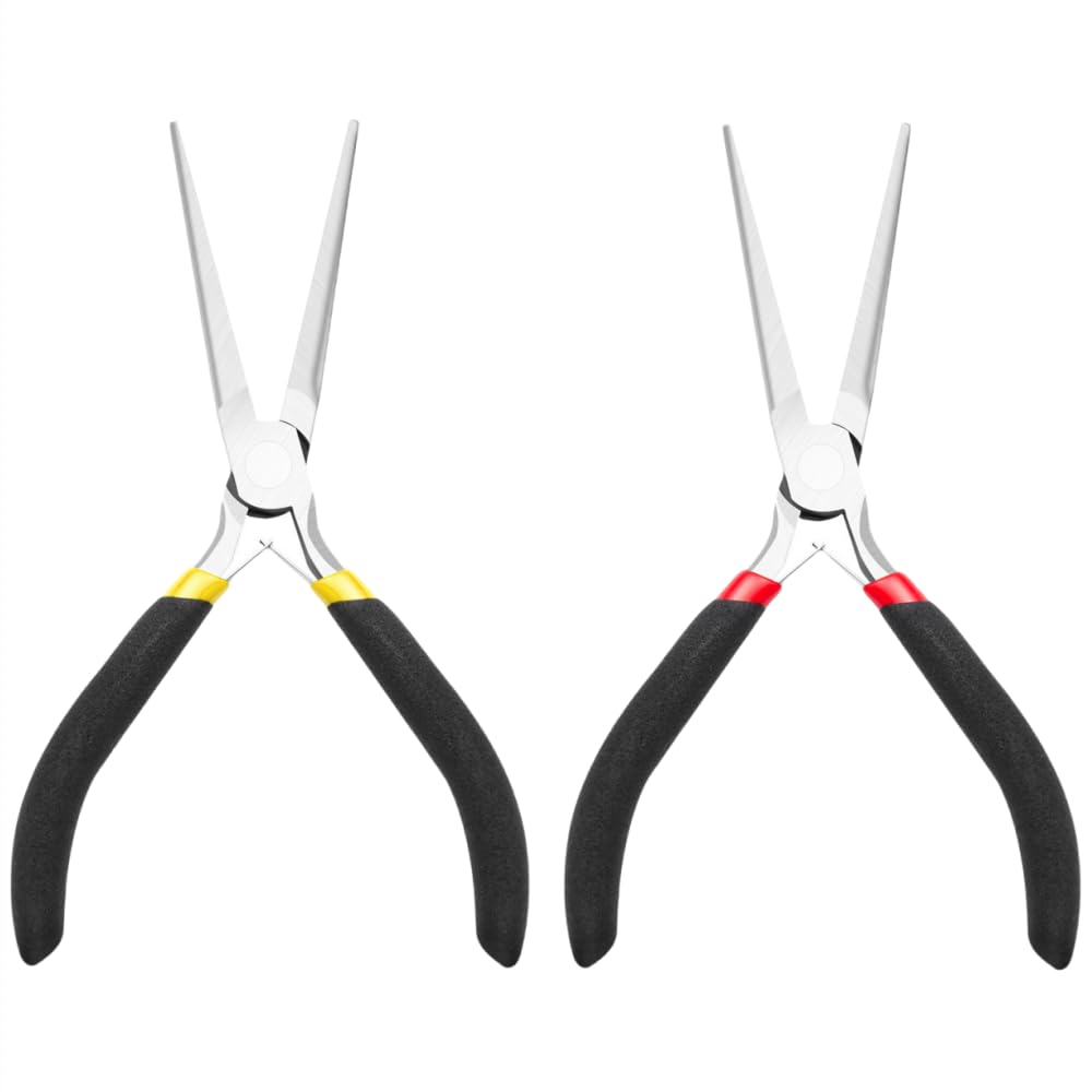 2PCS Steel Long Nose Pliers Pliers Tool Long Needle Nose Pliers Watch Jewelry Repair for Repair Hand-Made Handicraft Tool (2, Long Style)