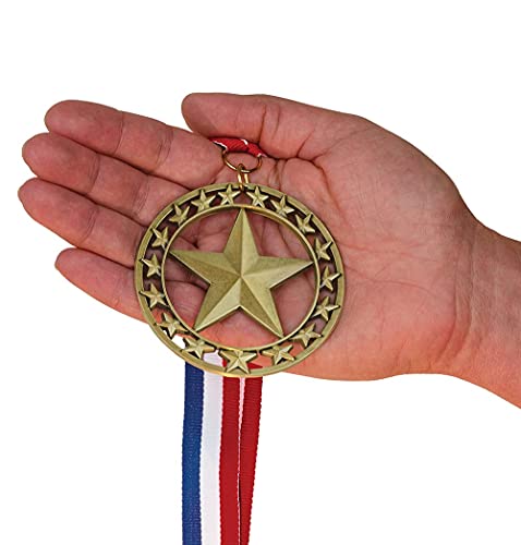 Hodges Award Medals - Gold, Silver and Bronze Star Medals with Neck Ribbons - Made of Metal- Set of 3 - Thumbnail 5