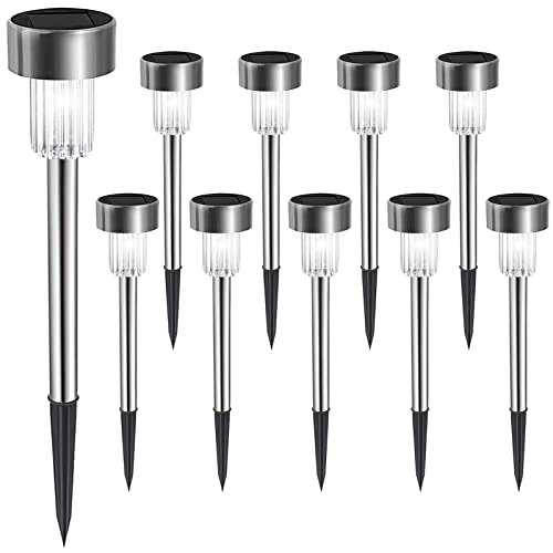 Melofo Paquete de 10 luces solares para exteriores, impermeables, de acero inoxidable, para jardín, luces de jardín, exteriores, luz de camino para jardín, camino, patio, Halloween, regalo de Navidad