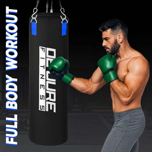 Image of De Jure Fitness Heavy Duty 3 Ft Punching Bag with Rust-Proof Stainless Steel Hanging Chain | Durable Polyurethane PU Fabric | Comfortable Recycled Filling | Boxing MMA, Kickboxing - Black-PU, 3 Ft