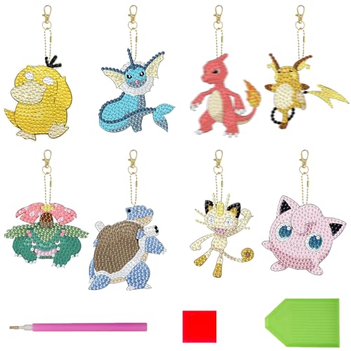 GOACRS Diamond Painting Kinder Schl&uuml;sselanh&auml;nger Anh&auml;nger, 8 St&uuml;ck Kleine 5D Diamant Malerei Bilder, Doppelseitiges Schl&uuml;sselbund Set, Cartoon Anime DIY Kunst Mosaik Basteln Kit f&uuml;r Jungen M&auml;dchen