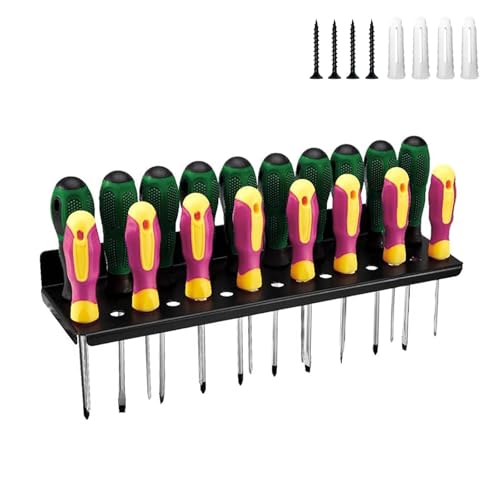 PARFCO Werkzeughalter, 25 Löcher Werkzeughalter Wand, Kohlenstoffstahl Werkzeug Wandhalterung, Schwarz Schraubendreher Halterung, mit Schrauben und Dehnungsrohren, für Garagen, Werkstätten, Werkbänke