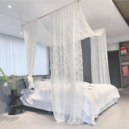 Lsimeru Extra Lang Himmelbett Vorhänge Doppelbett Spitze Landhausstil Bettvorhänge Vorhang Betthimmel Erwachsene Querbehang Freihanddeko Gardinen...