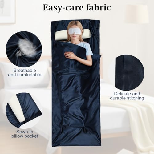 Drap de Sac de Couchage, 220x90cm Sac de Couchage de Voyage Ultra Léger, Microfibre Sleeping Bag Sheet, Backpacker's Journey Drap, pour Voyage Camping Randonnée Auberges Hôtel Train – Image 4
