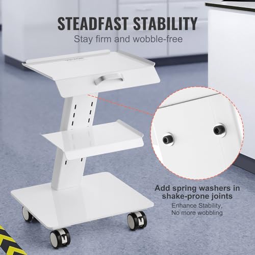 Image of VEVOR Trolley Cart with Swivel Wheels, 3-Layer Mobile Esthetician Cart, Steel Metal Rolling Tray for Lab, Clinic, Beauty and Salon, 220 lbs Weight Capacity