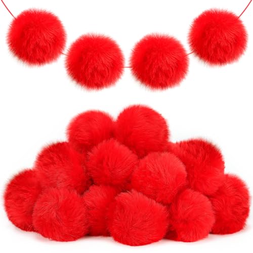 30 pompones de hilo rojo, pompones esponjosos para narices de payaso de Halloween, bolas de felpa reutilizables para bricolaje, Halloween, disfraces, fiestas, Navidad, manualidades hechas a mano (2
