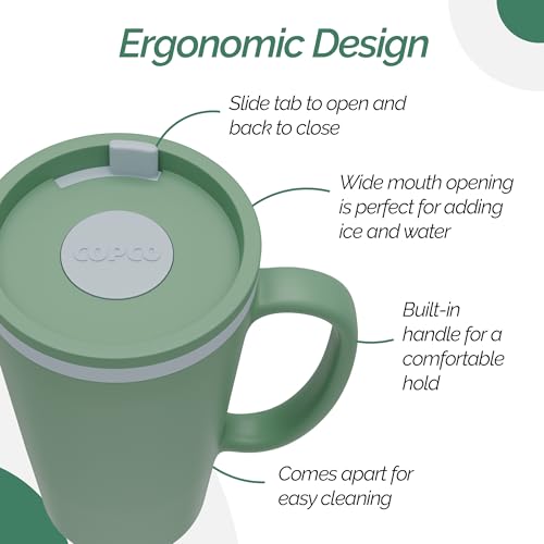 Copco Cone Travel Coffee Mug, 16 oz (Set of 2) - Insulated Drinkware with Spill-Proof Lid and Handle, Microwave & Dishwasher Safe - BPA-Free, Compact for Desk & Cup Holder Friendly (Blue/Green)