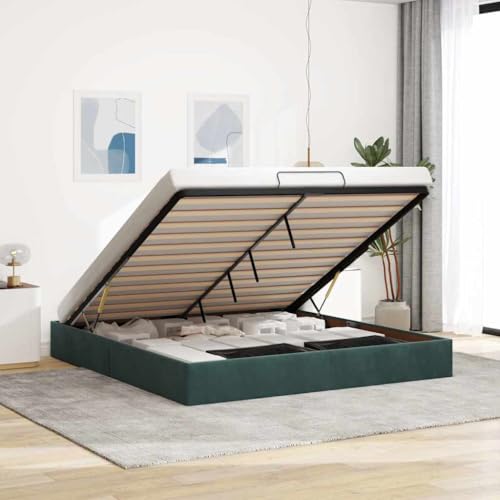 Amorsee Canapé Abatible 180 x 200 cm, Cama Canape 180 x 200 cm, Cama Tapizada 180 x 200 cm, con Somier y Espacio de Almacenamiento, Cama Matrimonio Verde Oscuro