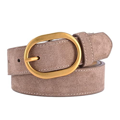 Women's Suede Belt Casual Genuine Leather Jeans Belts Gold Buckle Elegant Waist Dress Belts3