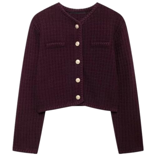 Women Fall Knitted Long Sleeve Sweaters Textured Commuter Solid Open Knit Cardigan