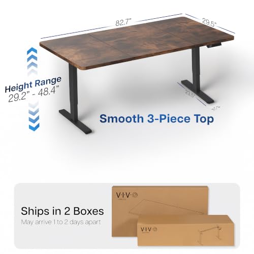 Image of VIVO Rustic Vintage Brown 83 x 30 in Standing Desk, DESK-KIT-1B8N | Electric, Holds 220 lbs, Sit Stand, Height Adjustable, Extra Deep Table Top, Memory Presets, 1B Series, Black Frame