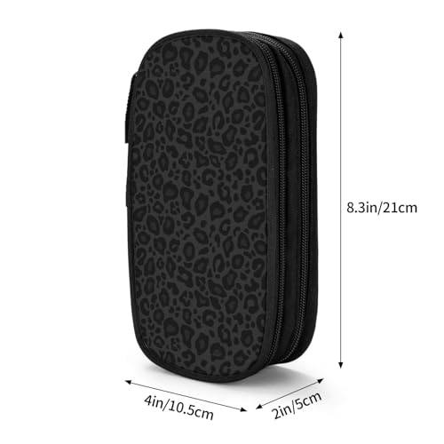 Image of Perinsto Black Leopard Print Pencil Case Big Capacity Multi Compartment Stationery Box Pencil Pouch Holder Desk Organizer For School Office Home