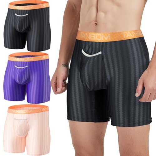 YINYOUYU Boxer Briefs for Men with Fly Pouch Breathable Soft Moisture-Wicking Anti Chafing Underwear 3/4 Pack