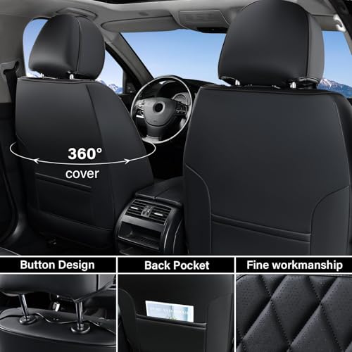 Image of Coverado Car Seat Covers Full Set, Black Seat Covers, Waterproof Faux Leather Car Seat Cover, Luxury Car Seat Cover, Automotive Seat Covers 5 Seats, Car Seat Protector Universal Fit Most Cars