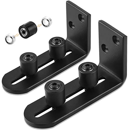 EaseLife Sliding Barn Door Bottom Floor Guide,Ball Bearings Adjustable Stay Roller,Wall Mount System,Flush Flat Bottom Design,2 Assemble Setup Options,Fit All Size Door,Black,2 Pieces