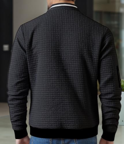 Mens Lightweight Jacket Casual Bomber Jacket Waffle Varsity Full Zip Coat3