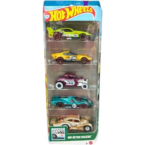 Image of Hot Wheels Car 2025 HW Retro Racers Pack of 5 (EL Segundo Coupe, GT-Scorcher, 32 Ford, Volkswagen Kafer Racer, 1967 Ford GT40 MK.IV) Multi - Color