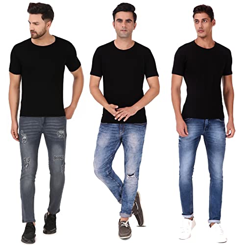 Image of Men's Plain Tshirt | Any Time Wear | Black & White Tshirt | Regular fit Half Slevees Round Neck Pure Cotton Black Color Combo Pack of 3Tshirt XL