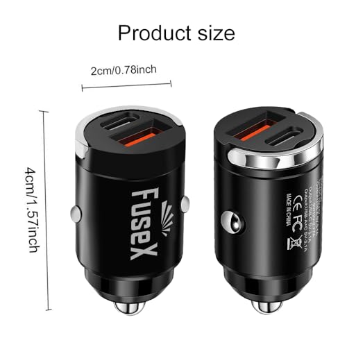 Image of FuseX 30W Fast Car Charger | USB-C PD + USB-A Fast Charging Adapter | Dual Port Car Mobile Charger for iPhone 17 /16 /15 /14, Samsung, OnePlus, Android Devices | 12V /24V